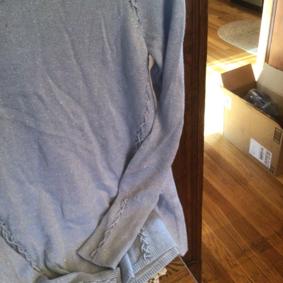 WHBM Light Blue Metallic knit Snap Cowl Neck Sweater lace accent sz xs - Picture 7 of 9